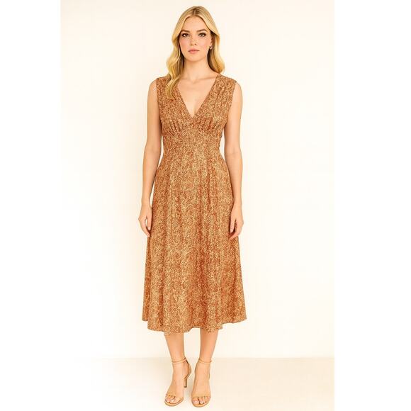 Poupette St Barth Daisy Printed Viscose Midi Dress Medium Orange NWT - Picture 1 of 8